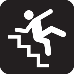 Illustration of person falling down stairs demonstrates the need for premises liability insurance.