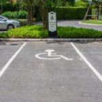 Empty Handicap Parking Areas In Parking Lot Reserved For Disable